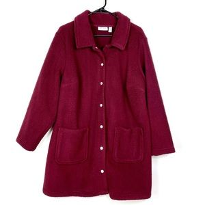 Denim&Co Size 1XP Women's Maroon Button Down Sherpa Bonded Fleece Jacket Coat